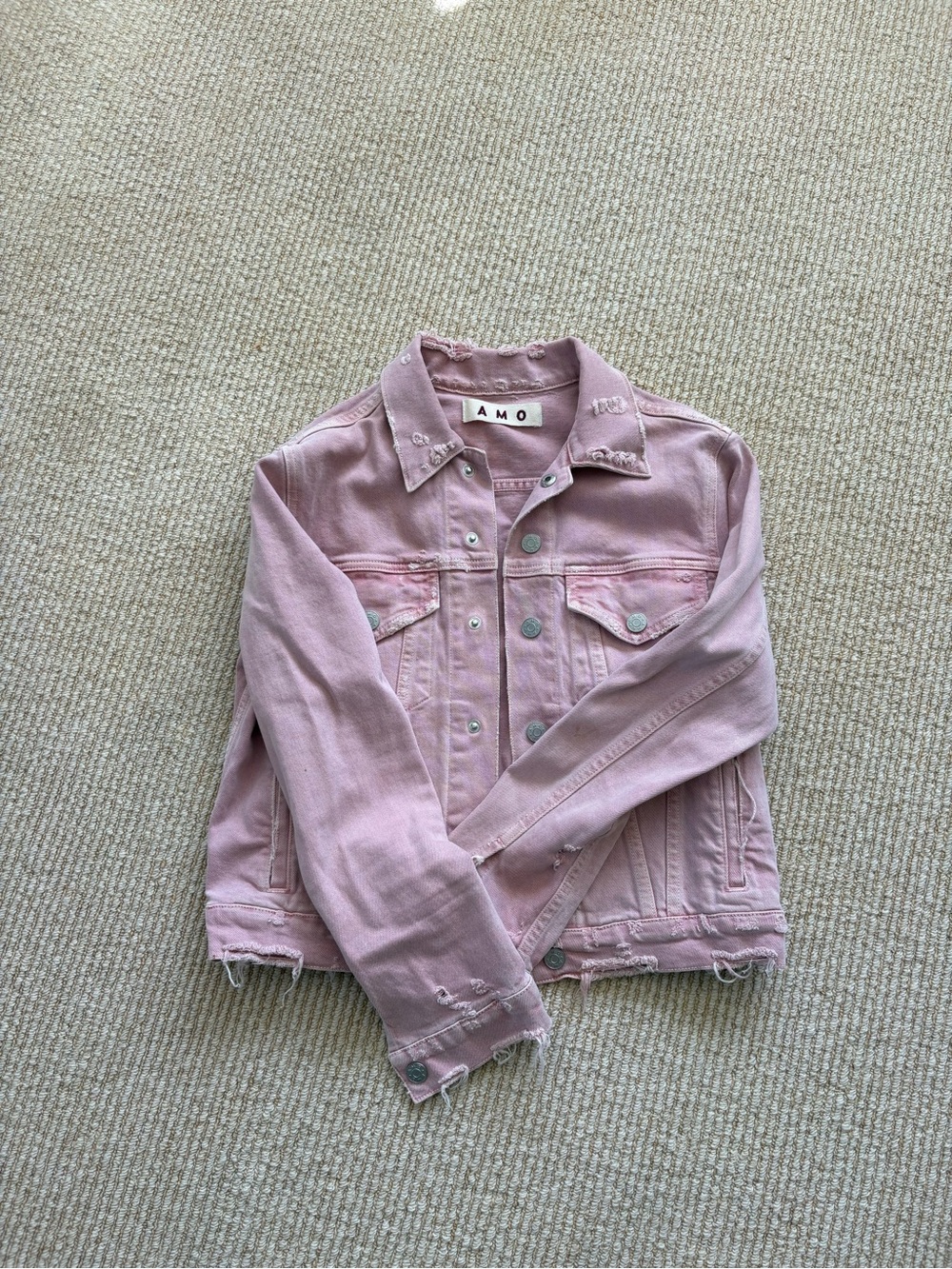 AMO Dusty Pink Distressed Denim Jacket